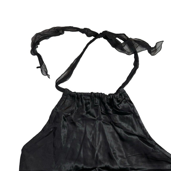 NOTICE Vintage Black Silk Halter Tie Back Top Blouse Y2K Medium - Picture 5 of 7